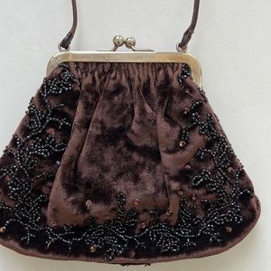 Vintage Dolce & Gabbana Brown bag Crushed Velvet embellished with beads Luxury